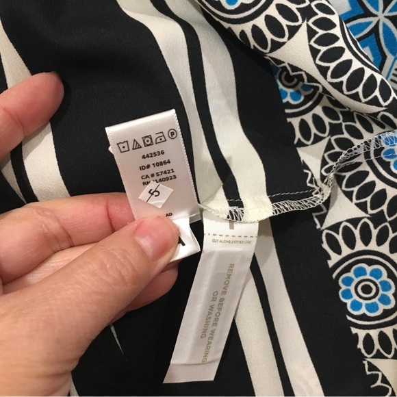 Loft Midi Dress Women MT Blue Black White Floral Geo Tie Fringe Knee Length New - Picture 5 of 8